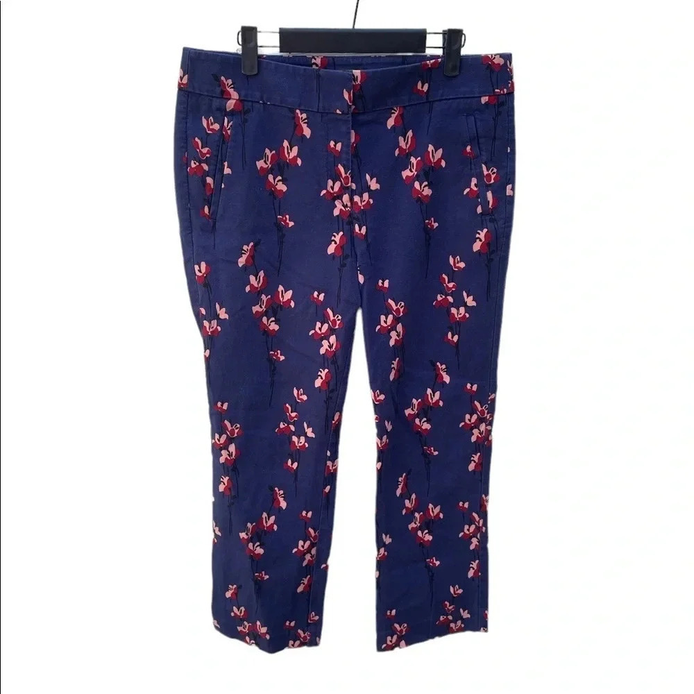 LOFT NAVY BLUE FLORAL STRAIGHT LEG TROUSERS